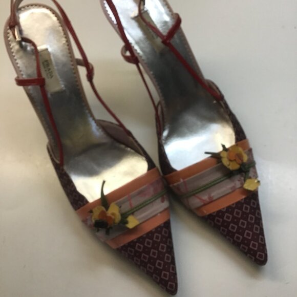 Prada Size 38 Red High Heel with Orange and Yellow Decorated Shoes - Picture 1 of 8